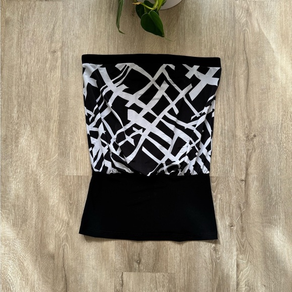 Vintage y2k Black Geometric Print Tube Top - Picture 2 of 7